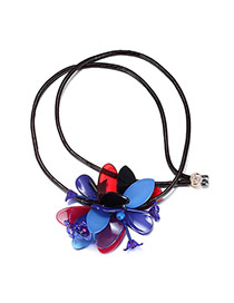 Fashion Blue+red Flower Pendant Decorated Simple Design Acrylic Bib Necklaces