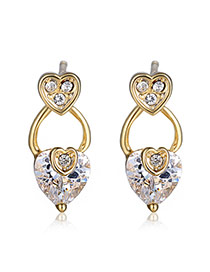 Fashion Gold Colour Diamond Decorated Heart Shape Design Alloy Stud Earrings