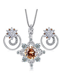 Fashion Silver Color Flower Shape Diamond Decorated Simple Design Alloy Jewelry Sets