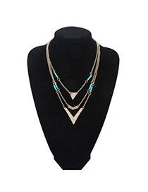 Parsimonious Blue Beads Decorated Triangle Shape Multilayer Design Alloy Chains