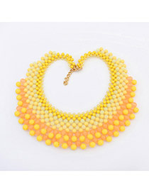 Bohemia Yellow Gemstone Decorated Multilayer Design Alloy Bib Necklaces