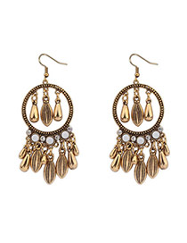 Charm Antique Gold Water Drop Gemstone Decorated Tassel Design  Alloy Korean Earrings