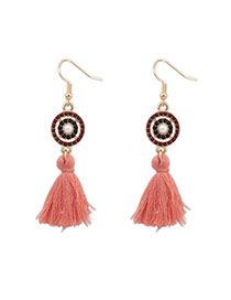 Sweet Orange Pink Pearl Decorated Tassel Design  Alloy Korean Earrings