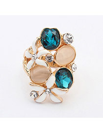 Fashion Blue Diamond Decorate Hollow Out Flower Design  Alloy Korean Rings