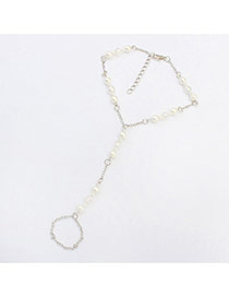 Vintage Silver Color Pearl Decorated Simple Design Alloy Fashion Anklets