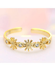 Fashion Gold Color Flower&diamond Decorated Opening Ring