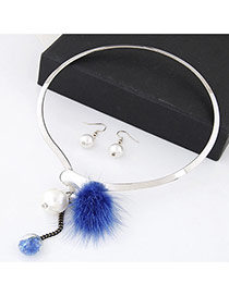 Elegant Sapphire Blue Fuzzy Ball Pendant Decorated Jewelry sets