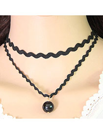 Temperament Black Beas Pendant Decorated Double Layer Wave Necklace