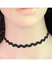 Temperament Black Pure Color Decorated Wave Shape Chain Necklace