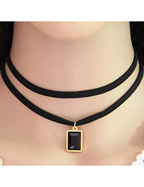 Temperament Black Square Gemstone Pendant Decorated Double Layer Necklace