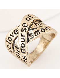 Vintage Gold Color Letter Decorated Multi-layer Cross Simple Ring