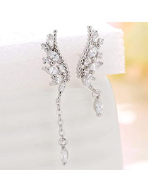 Personality Silver Color Oval Shape Diamond Pendant Decorated Wing Design Asymmetric Earrings