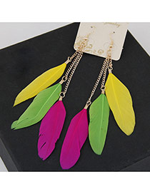 Bohemia Multi-color Feather Tassel Pendant Decorated Simple Earring