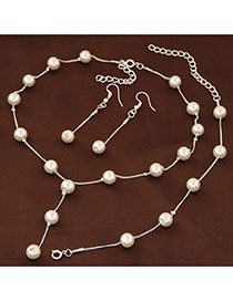 Sweet Silver Color Pearl Decorated Simple Design Jewelry Sets