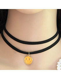 Trendy Yellow Smiling Face Pendant Decorated Double Layer Necklace