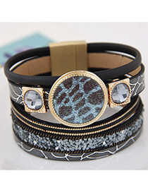 Trendy Black Round Shape Gemstone Decorated Multi-layer Magnetic Snap Bracelet