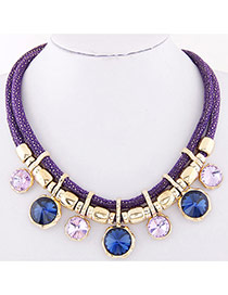 Temperament Purple Round Diamond Decorated Double Layer Necklace