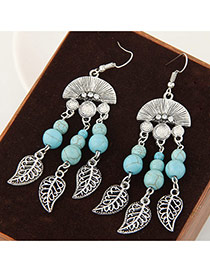 Vintage Green Hollow Out Leaf Pendant Decorated Fan Shape Earring