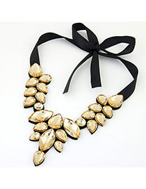 Trendy Yellow Water Drop Shape Gemstone Decorated Short Chain Necklace