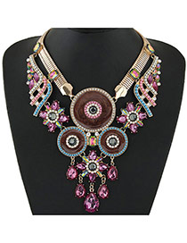 Fashion Pink Water Drop Shape Gemstone Pendant Decorated Double Layer Collar Necklace