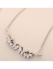 Sweet Silver Color Oval Diamond Decorated Pure Color Simple Necklace