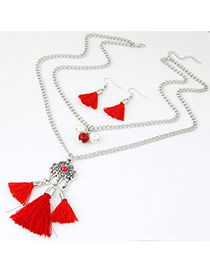 Bohemia Red Short Tassel Decorated Double Layer Necklace