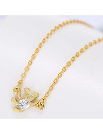 Lovely Gold Color Little Bear & Diamond Pendant Decorated Simple Necklace