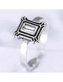 Trendy Silver Color Hollow Out Geometric Shape Decorated Simple Opening Ring