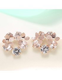 Delicate Rose Gold Diamond& Flower Shape Decorated Simple Design Earrings