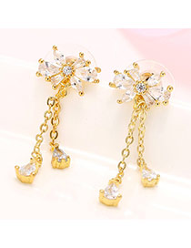 Luxury Gold Color Diamond& Waterdrop Pendant Decorated Flower Shape Earrings