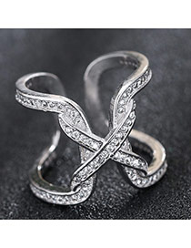 Trendy Silver Diamond Decorated Bowtie Shape Simple Opening Ring