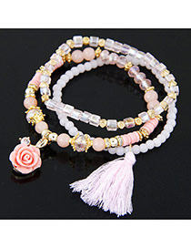 Trendy Multi-color Tassel& Flower Shape Pendant Decorated Multilayer Design Bracelet