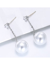 Sweet Silver Color Pearl Pendant Decorated Simple Tassel Earring