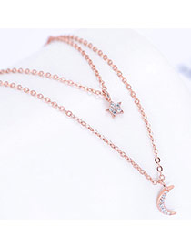 Sweet Rose Gold Star&moon Pendant Decorated Double Layer Simple Necklace