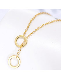 Fashion Gold Color Double Hollow Out Round Shape Pendant Decorated Pure Color Necklace