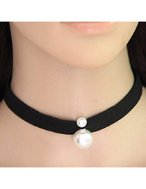 Trendy Black+white Round Shape Pearl Pendant Decorated Simple Choker
