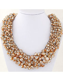 Fashion Brown Bead Decorated Hand-woven Pure Color Design Necklace