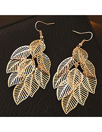 Fashion Gold Color Metal Leaf Decorated Pure Color Design Simple Earrings