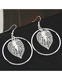 Fashion Silver Color Leaf & Round Shape Decorated Oure Color Design Earrings