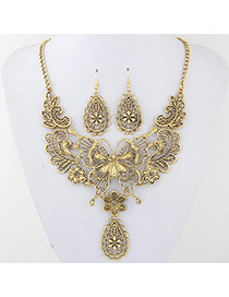 Vintage Gold Color Metal Butterfly Decorated Hollow Out Design Jewelry Sets