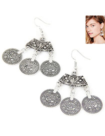 Vintage Anti-silver Color Coin Shape Pendant Decorated Tassel Earring