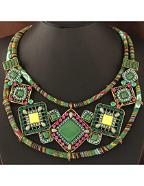 Trendy Multi-color Square Shape Gemstone Decorated Double Layer Collar Necklace