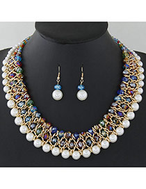 Fashion Multi-color Pearls&diamond Decorated Multi-layer Jewelry Sets