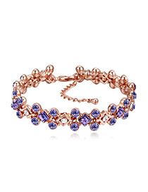 Fashion Rose Gold+purple Gemstone Shape Diamond Decorated Simple Bracelets