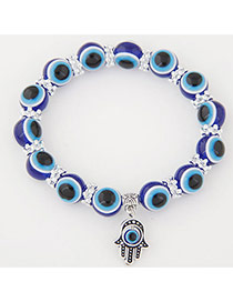 Personlity Dark Blue Metal Palm Pendant Decorated Eyes Design Simple Bracelet