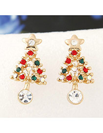 Personlity Multil-color Christmas Trees Shape Decorated Simple Earrings