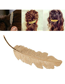Fashion Gold Color Metal Leaf Decorated Pure Color Design Hair Clip