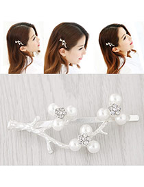 Elegant White Pearl Decorated Branch Design Simple Hair Clip