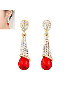Fashion Red Diamond Decorated Waterdrop Beads Earring