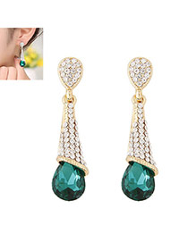 Fashion Green Diamond Decorated Waterdrop Beads Earring